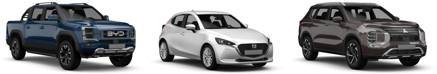 Popular models we finance: BYD Shark, Mazda 2, Mitsubishi Outlander